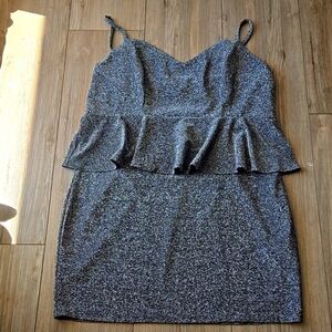Forever 21 Silver Glitter Peplum Mini Dress